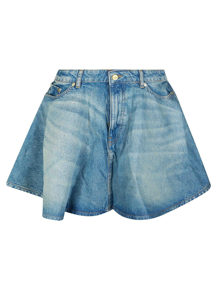 Ganni Light Blue Flared Denim Mini Skirt