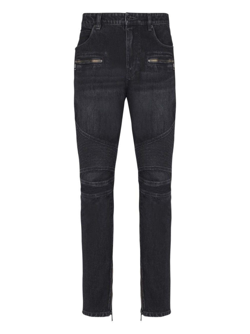 Balmain Slim Fit Ribbed Zippered Jeans
