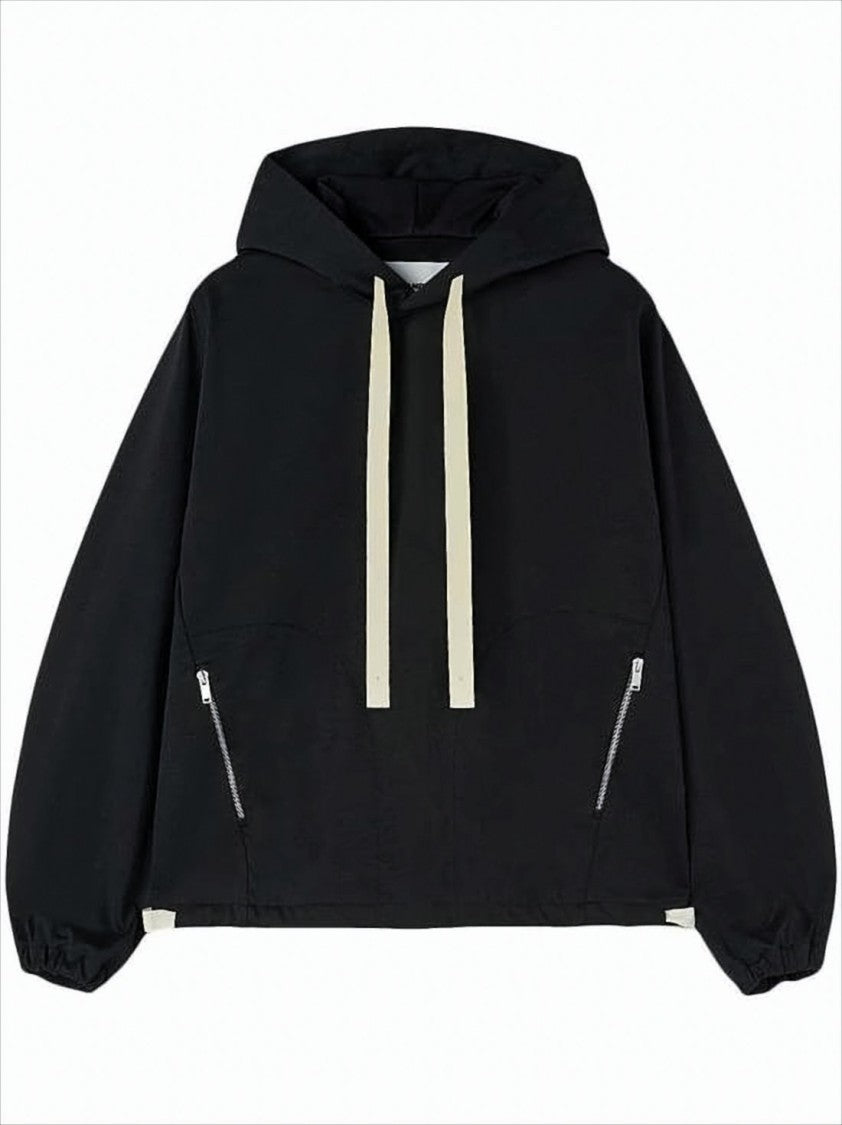 Jil Sander Boxy Black Hooded Sweatshirt With Zippered Pockets