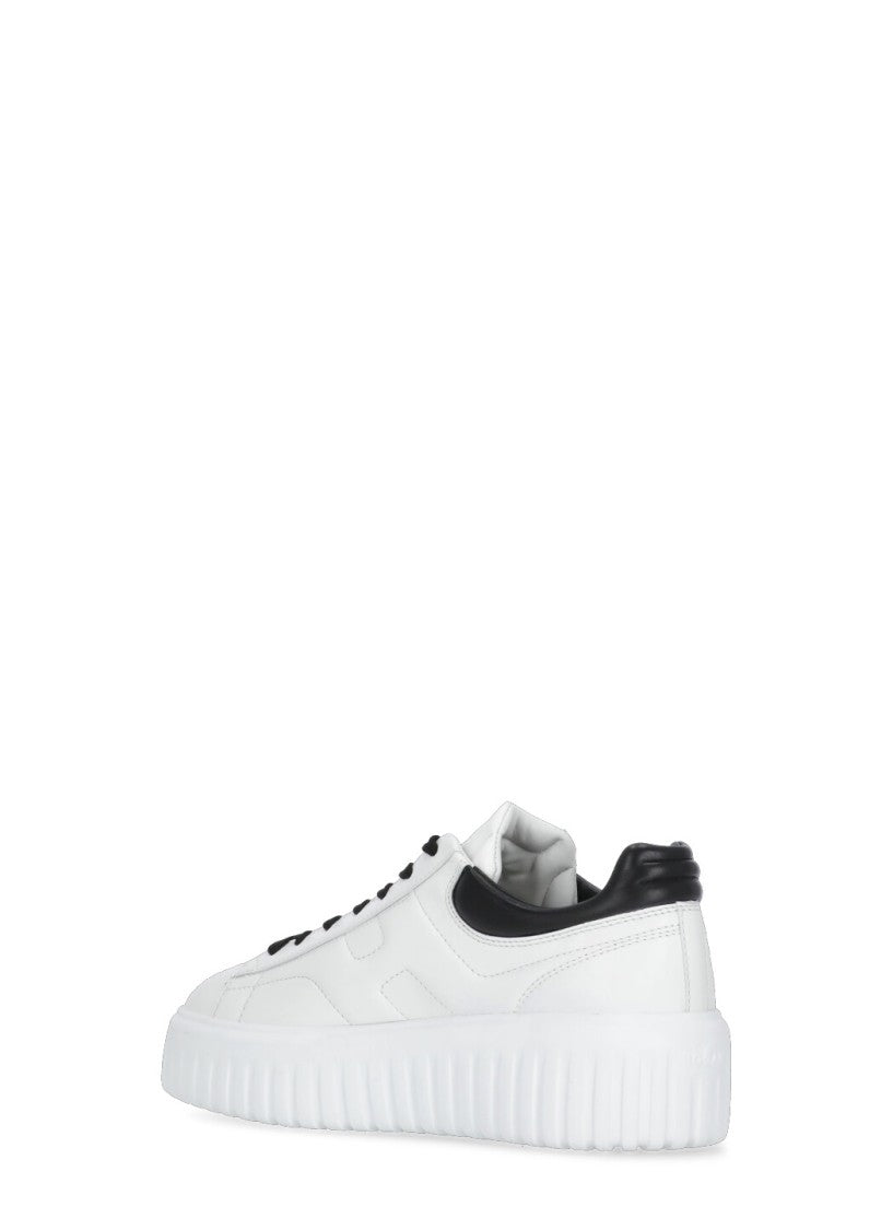 Hogan White Iconic H Accent Round Toe Leather Sneakers