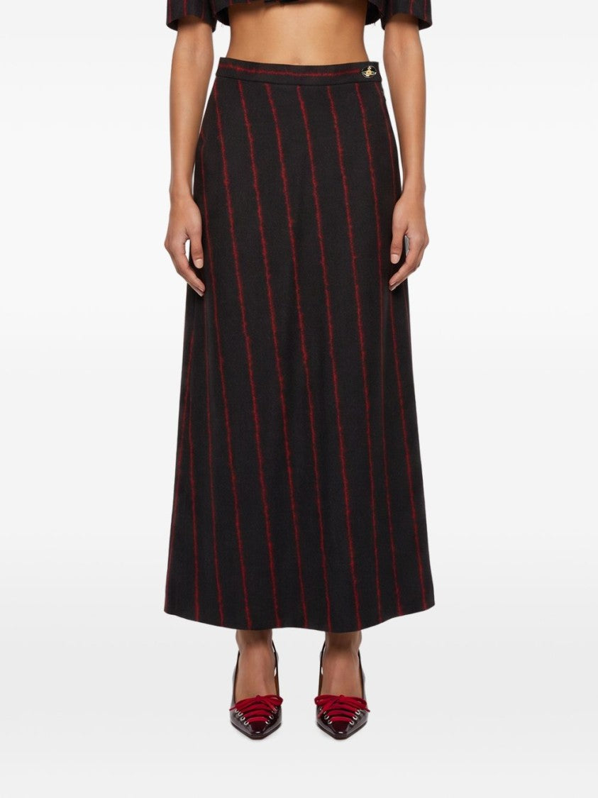 Vivienne Westwood Black Pinstripe Tartan Asymmetric Midi Skirt