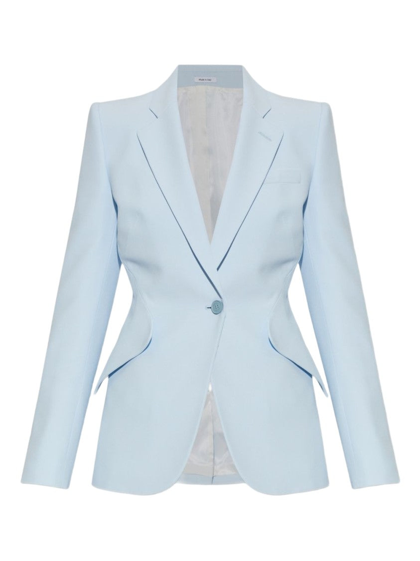 Alexander Mcqueen Powder Blue Blazer And Fit-Flare Trousers Set