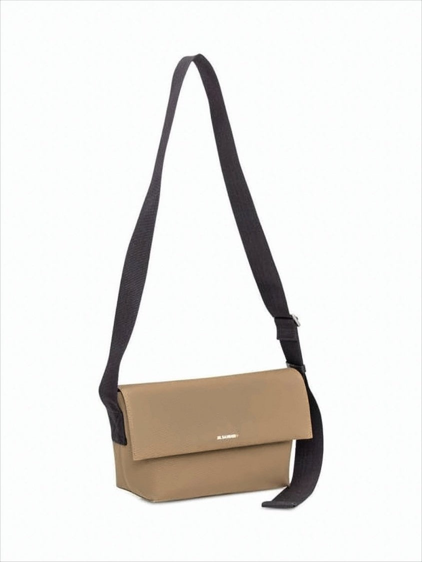 Jil Sander Structured Brown Crossbody Bag With Fold-Over Flap