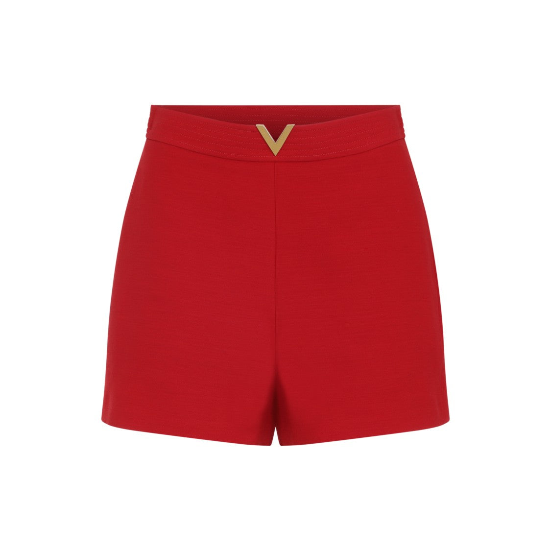 Valentino High-Waisted Red Wool Bermuda With Metallic V Logo
