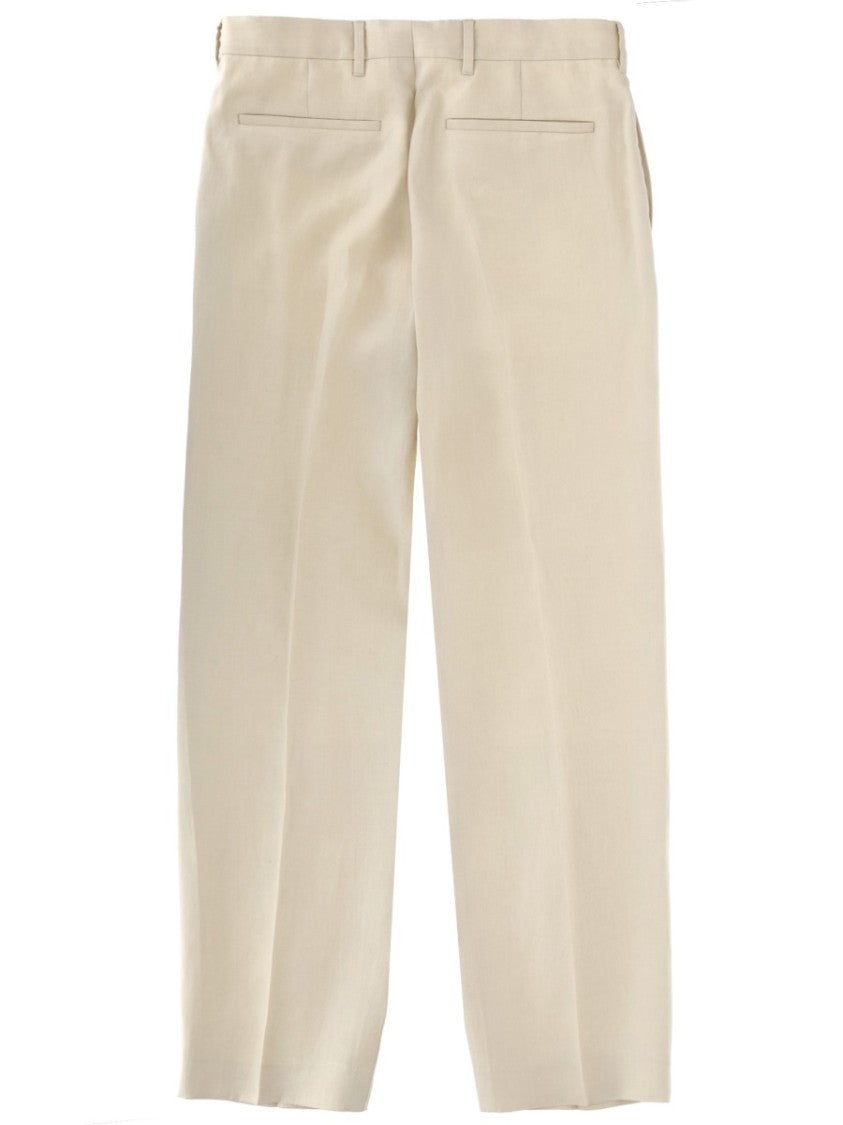 Paul Smith Light Beige Relaxed Fit Pleated Linen Pants
