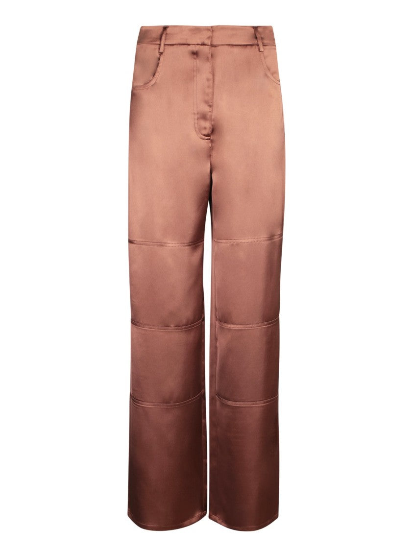 Blanca Vita Wide-Leg Brown Trousers With Satin Finish
