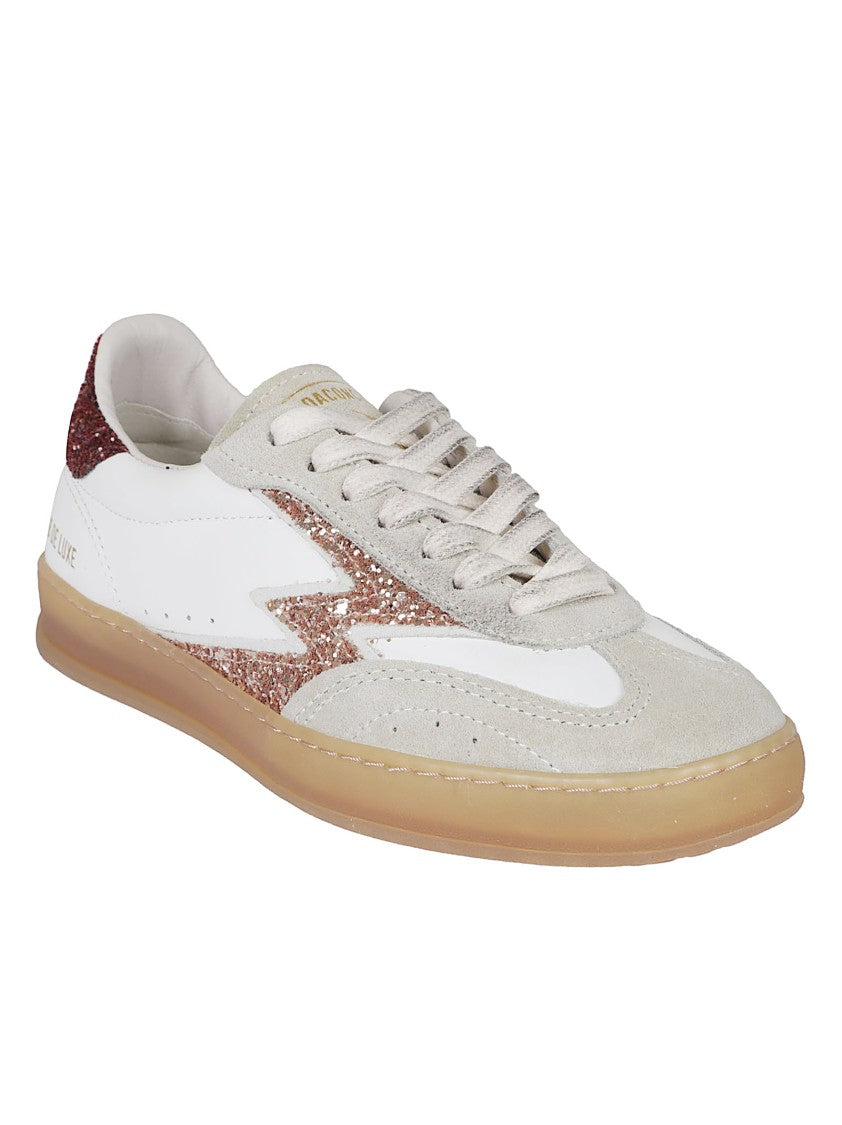 Moa Concept Low-Top Sneakers With Burgundy Glitter And Pink Logo