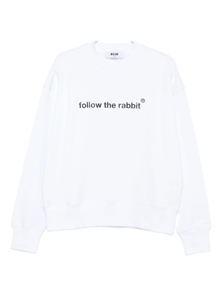 Msgm Relaxed Fit White Crewneck Sweater