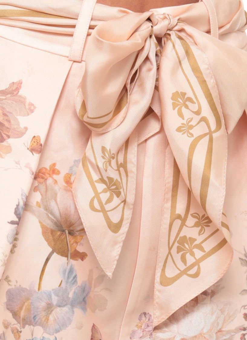 Zimmermann Peach Pink Belted High-Waisted Floral Bermuda Shorts
