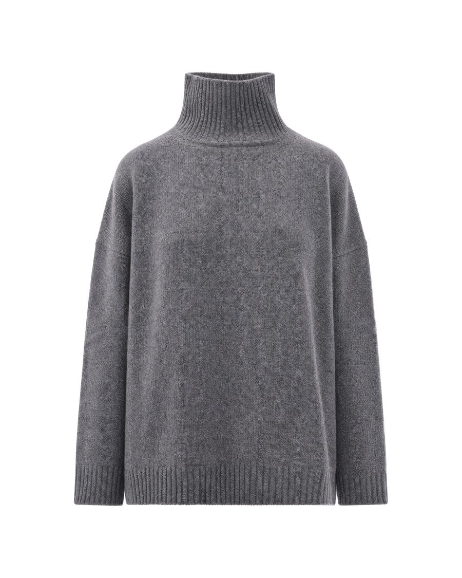 Max Mara Grey Virgin Wool High-Turtleneck Plush Sweater