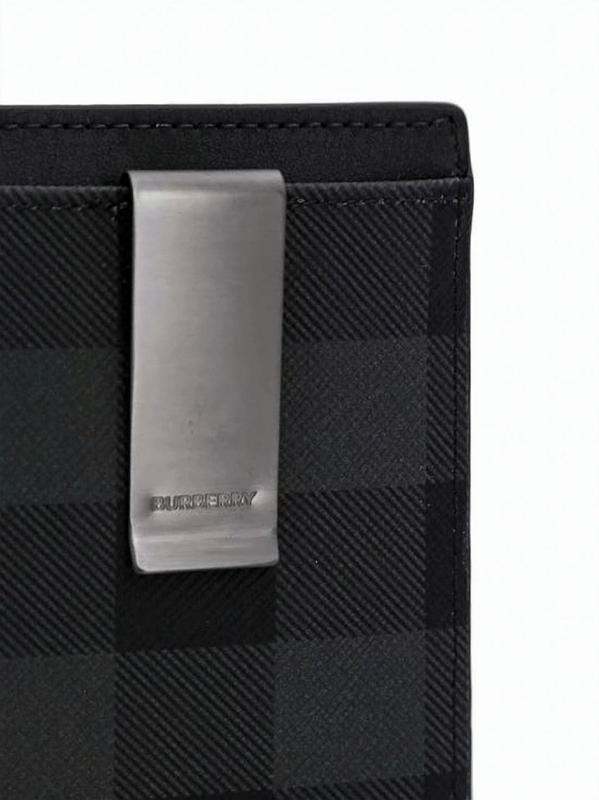 Burberry Check Pattern Money Clip Card Case
