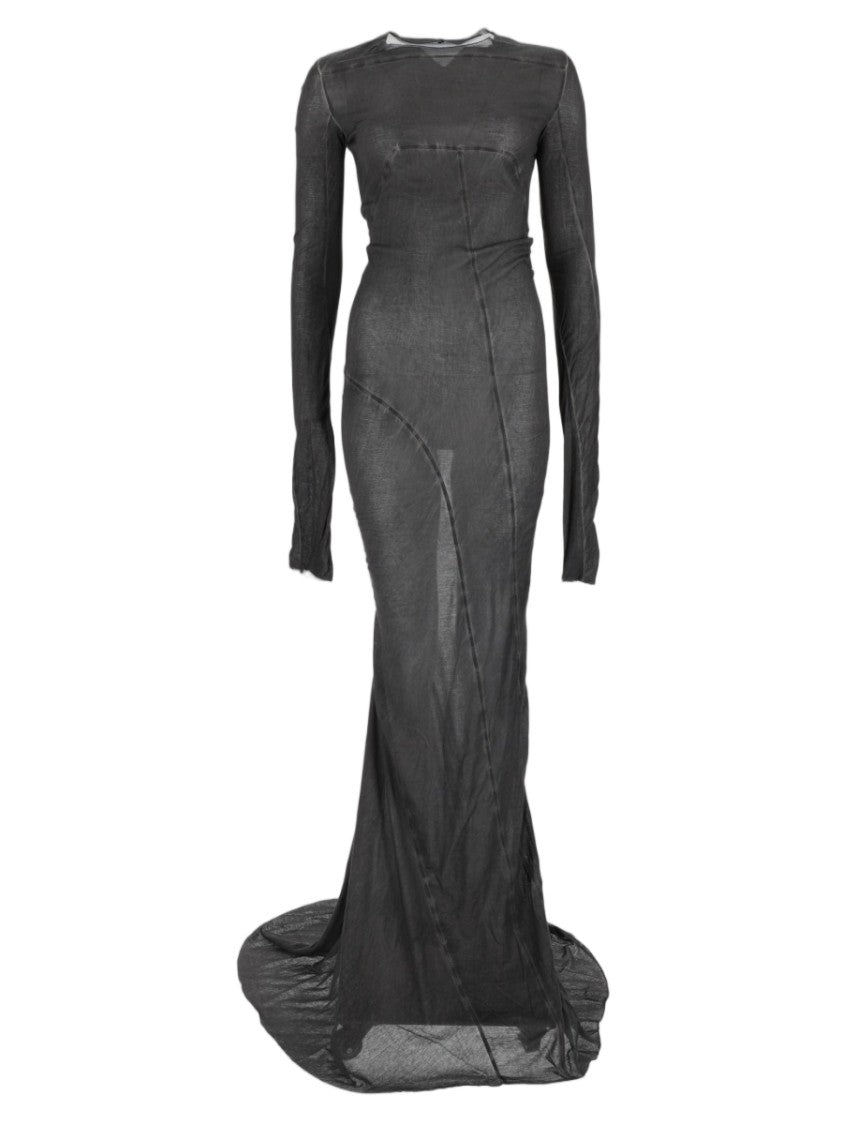 Drkshdw By Rick Owens Black Fitted Sheer Textured Cotton Evening Dress