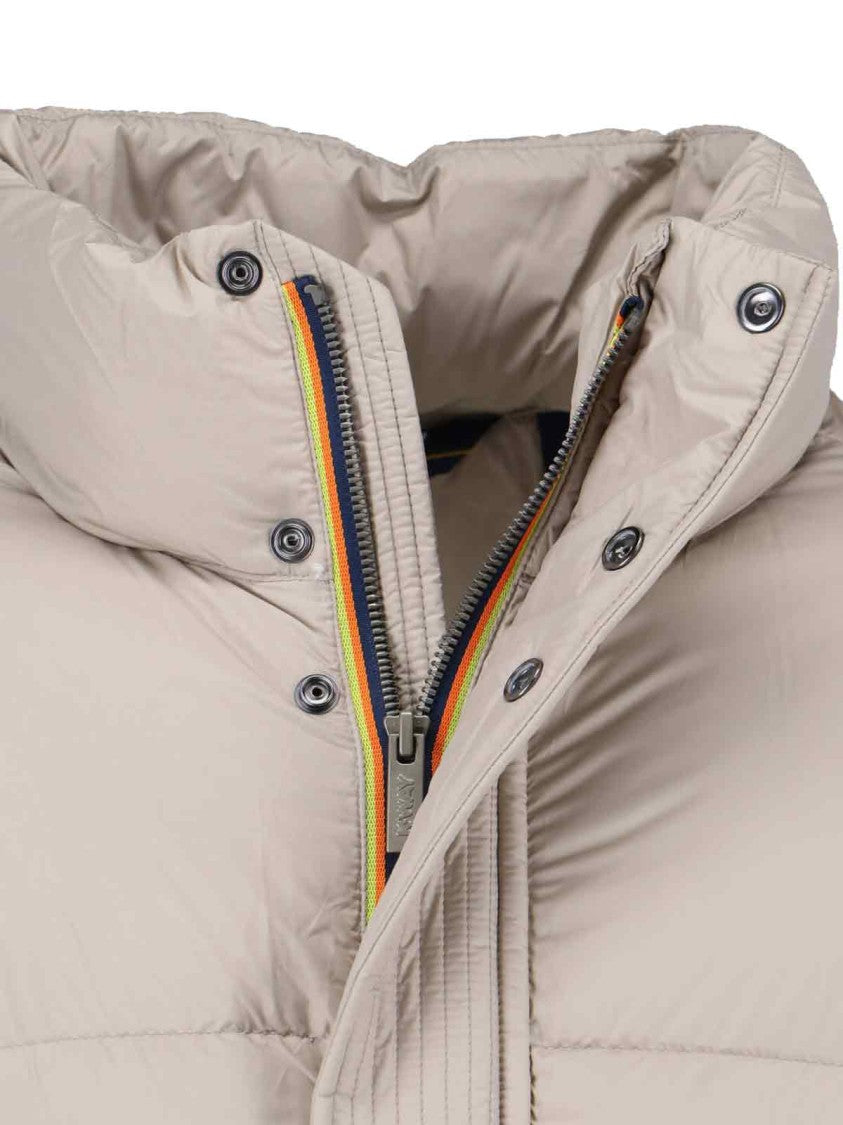 K-Way Beige Minimalist Jacket With Front Zipper Closure