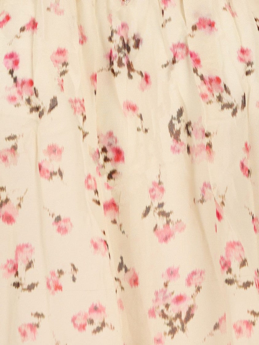 Isabel Marant Étoile Beige Floral Print Short-Sleeved Blouse With Tie Detail