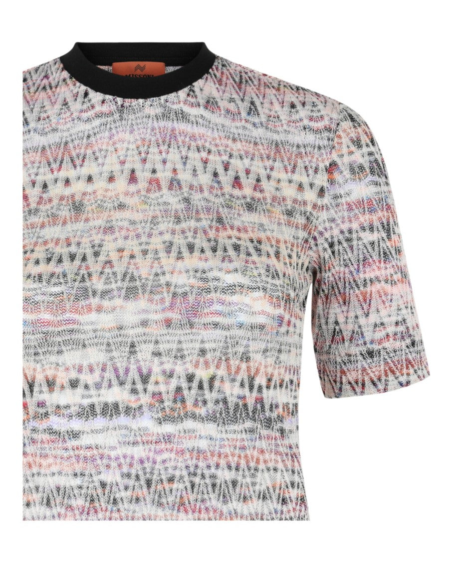M Missoni Multicolored Zig Zag Patterned Fitted Knit Top