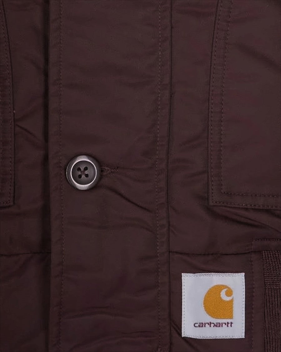 Carhartt Wip Padded Burgundy Bomber Jacket With Fleece-Lined Hood