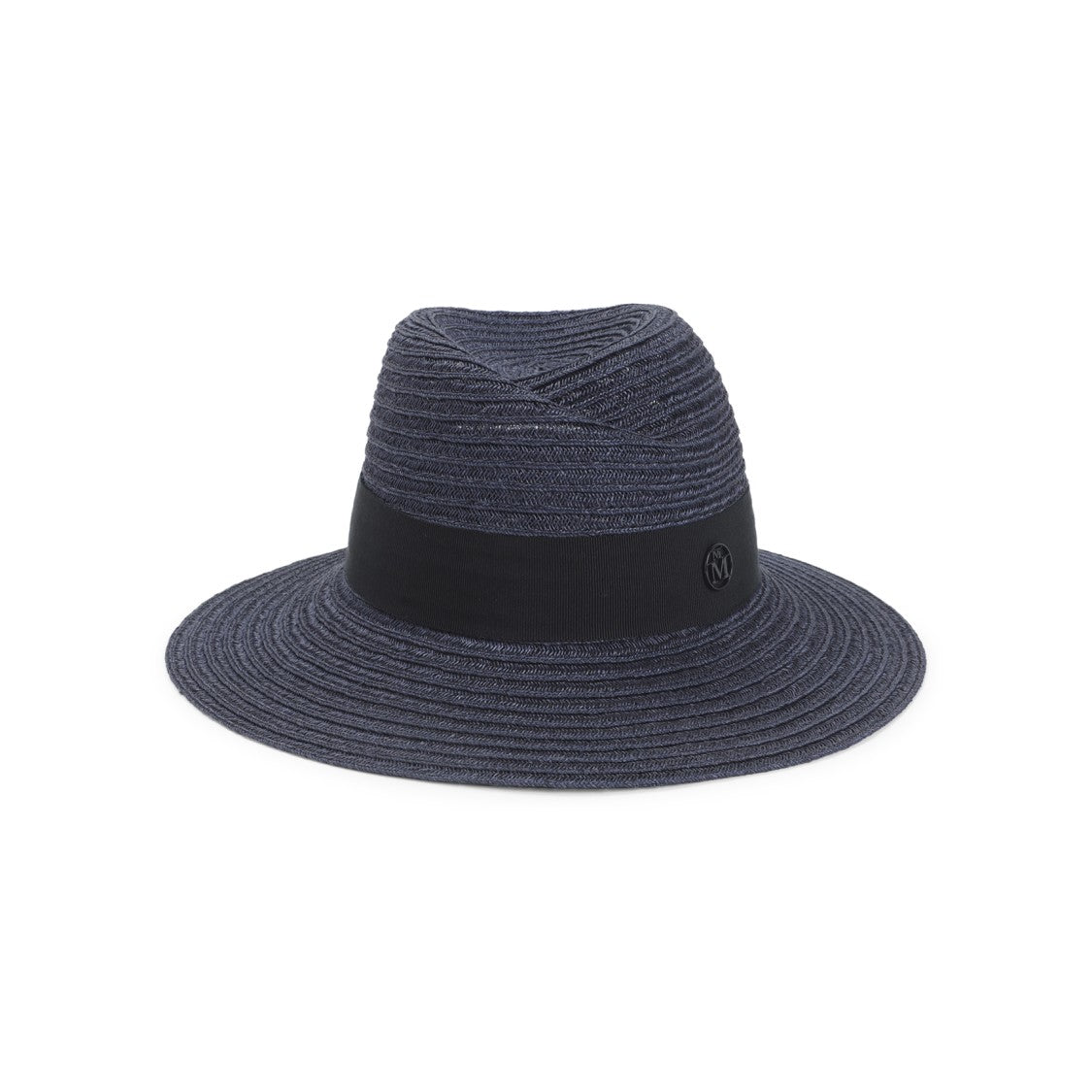 Maison Michel Woven Fedora Hat With Textured Finish And Signature Emblem
