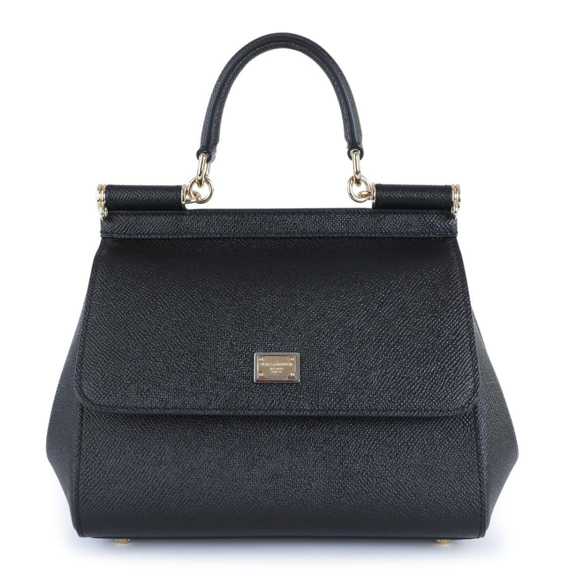 Dolce & Gabbana Structured Black Leather Sicily Small Top Handle Bag
