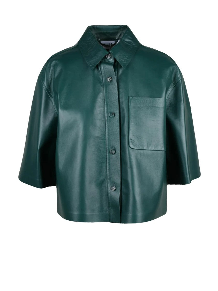 Max Mara Green Leather Button Arcella Short Jacket