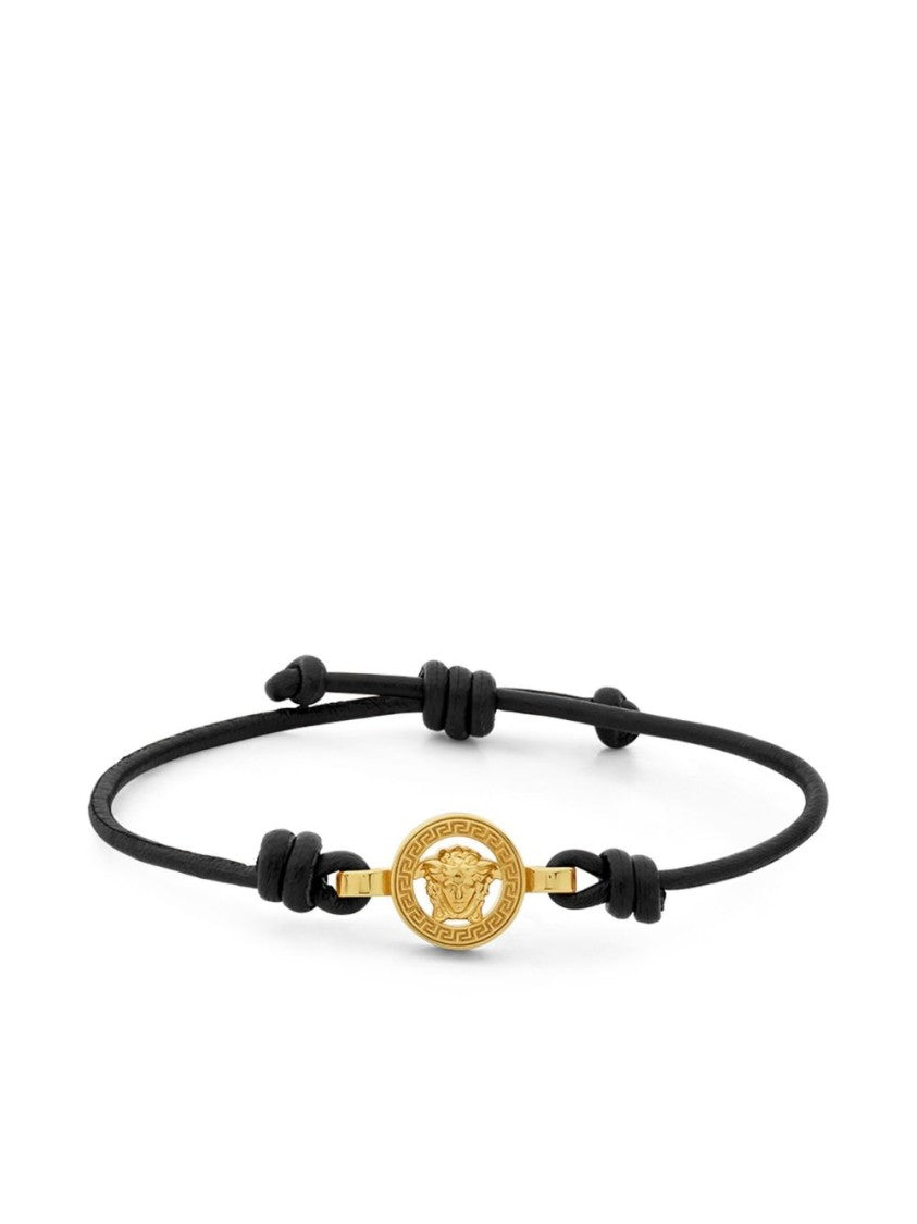 Versace Polished Gold-Tone Medusa Head Bracelet With Adjustable Black Cord