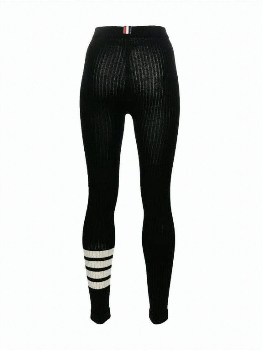 Thom Browne Ribbed Wool Leggings With Signature Stripes By Thom Browne
