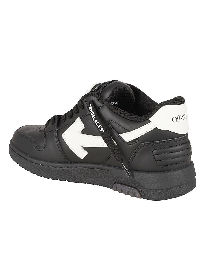 Off-White Black Leather Sneakers With Arrow Accents And Distinctive Tag