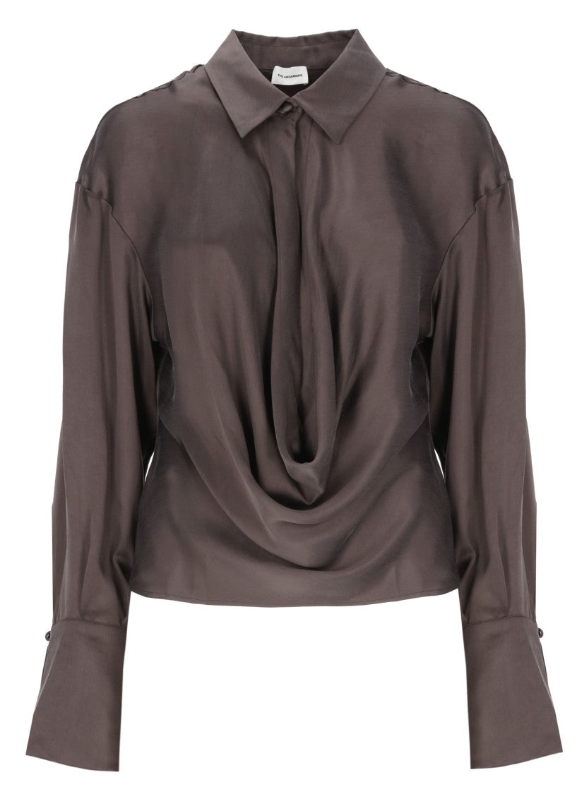 The Andamane Brown Draped Silk Blouse