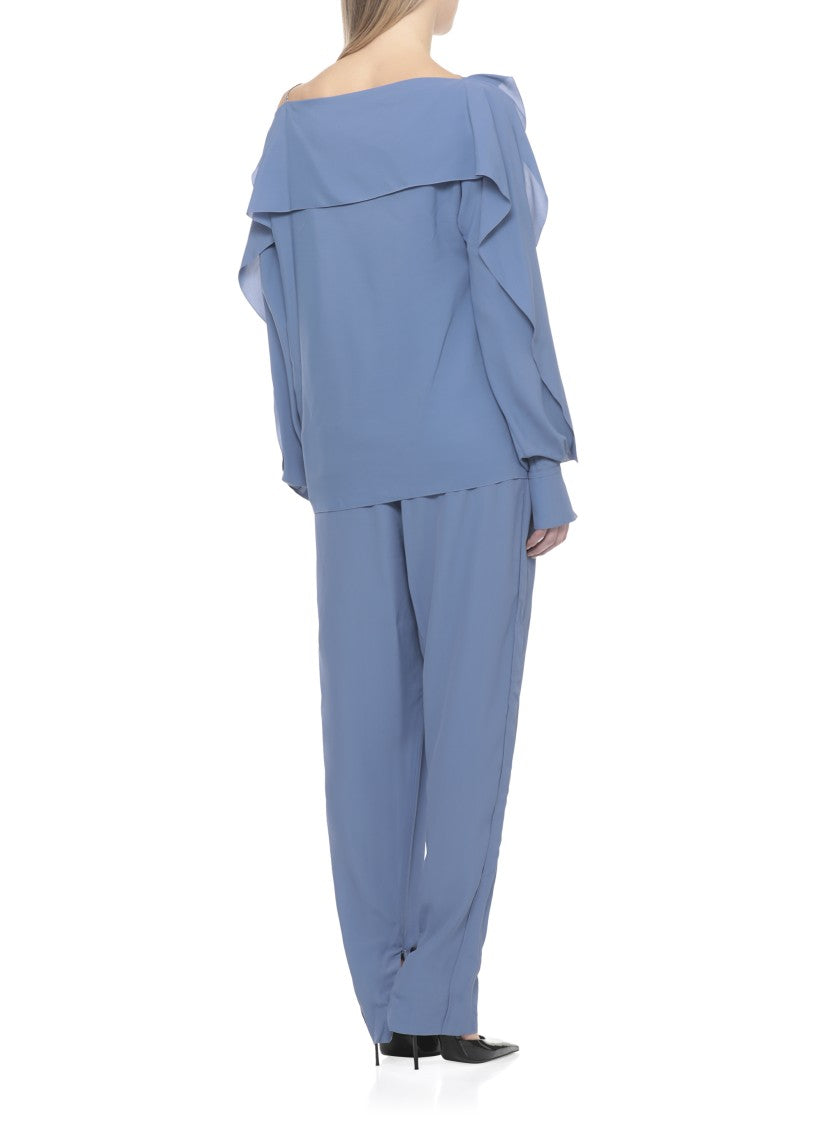 Lanvin Blue Haut Volant Long Sleeve Top
