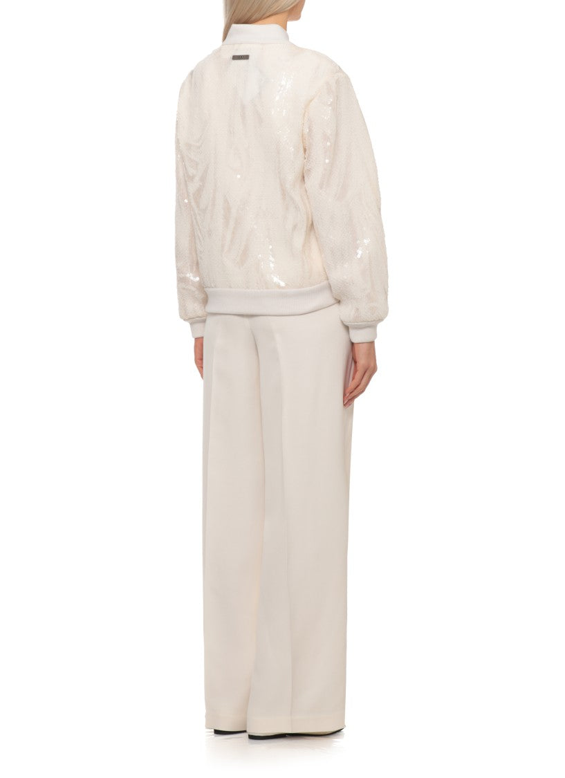 Peserico Aurea Ivory Sequined Ribbed Trim Zip Jacket