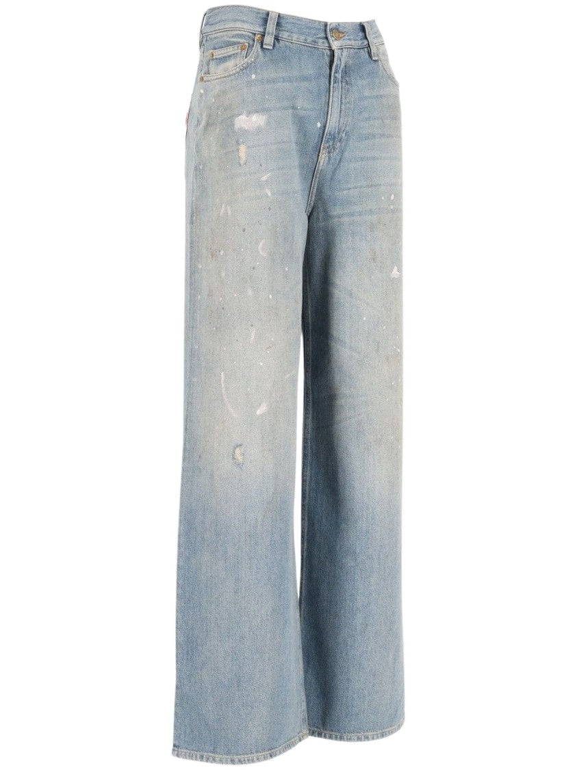 Golden Goose Wide-Leg Boyfriend Trousers With Distressed Denim Finish