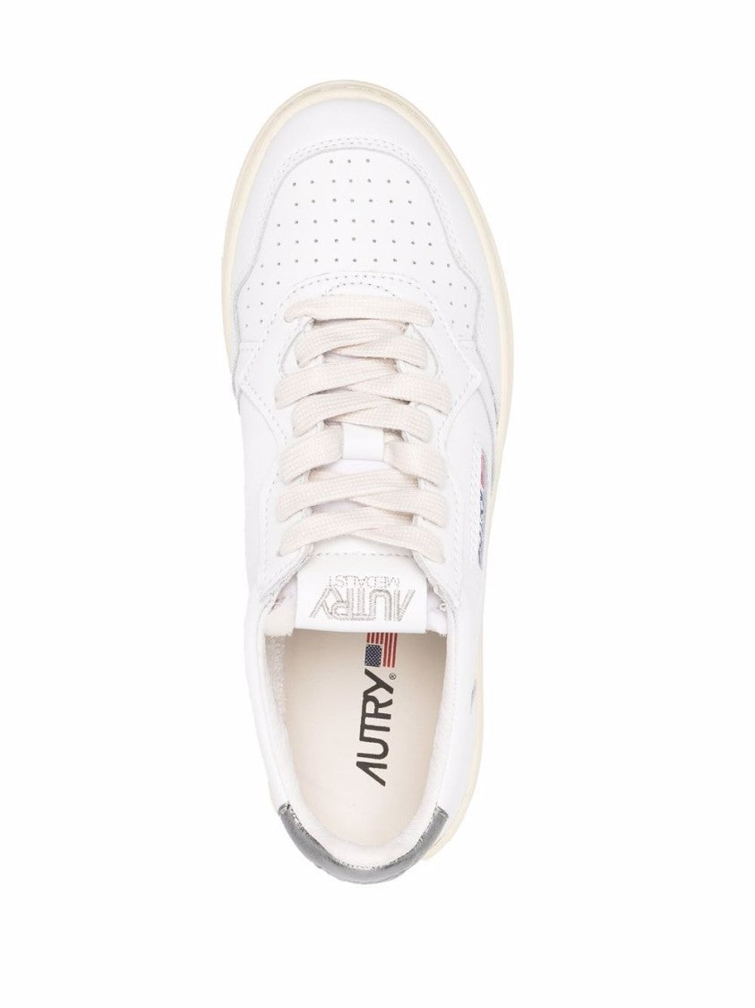 Autry Round Toe Perforated White Leather Sneakers