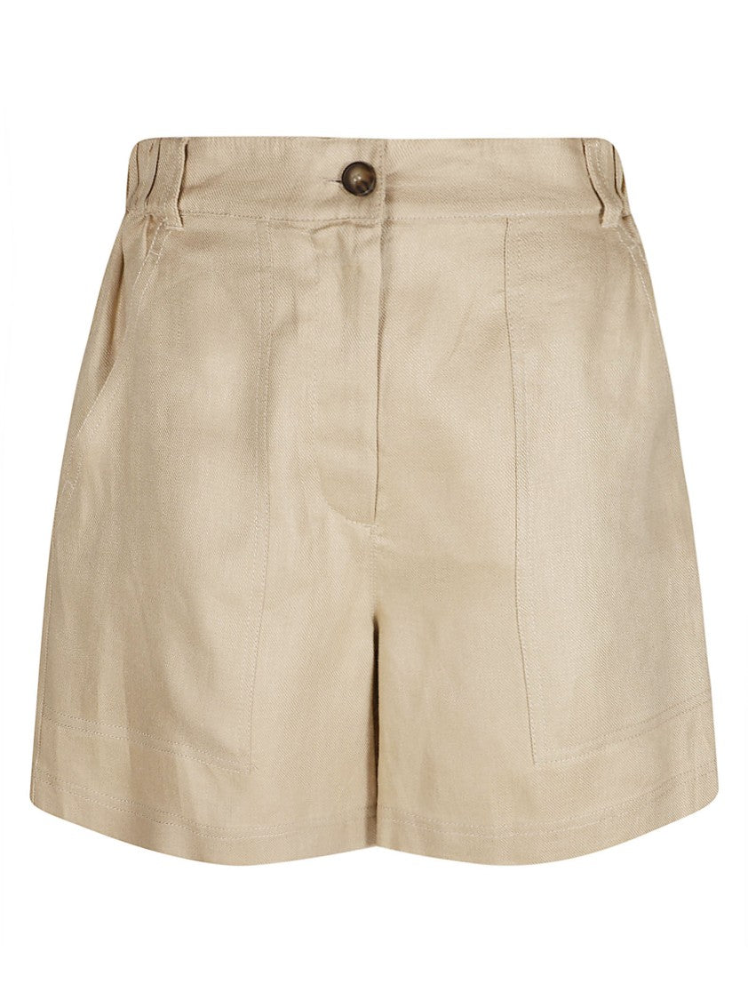 Max Mara High-Waist Linen Shorts With Textured Finish And Buttoned Pockets