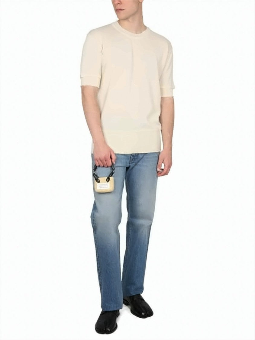 Maison Margiela Soft Textured Short-Sleeve Knit Top With Ribbed Trims