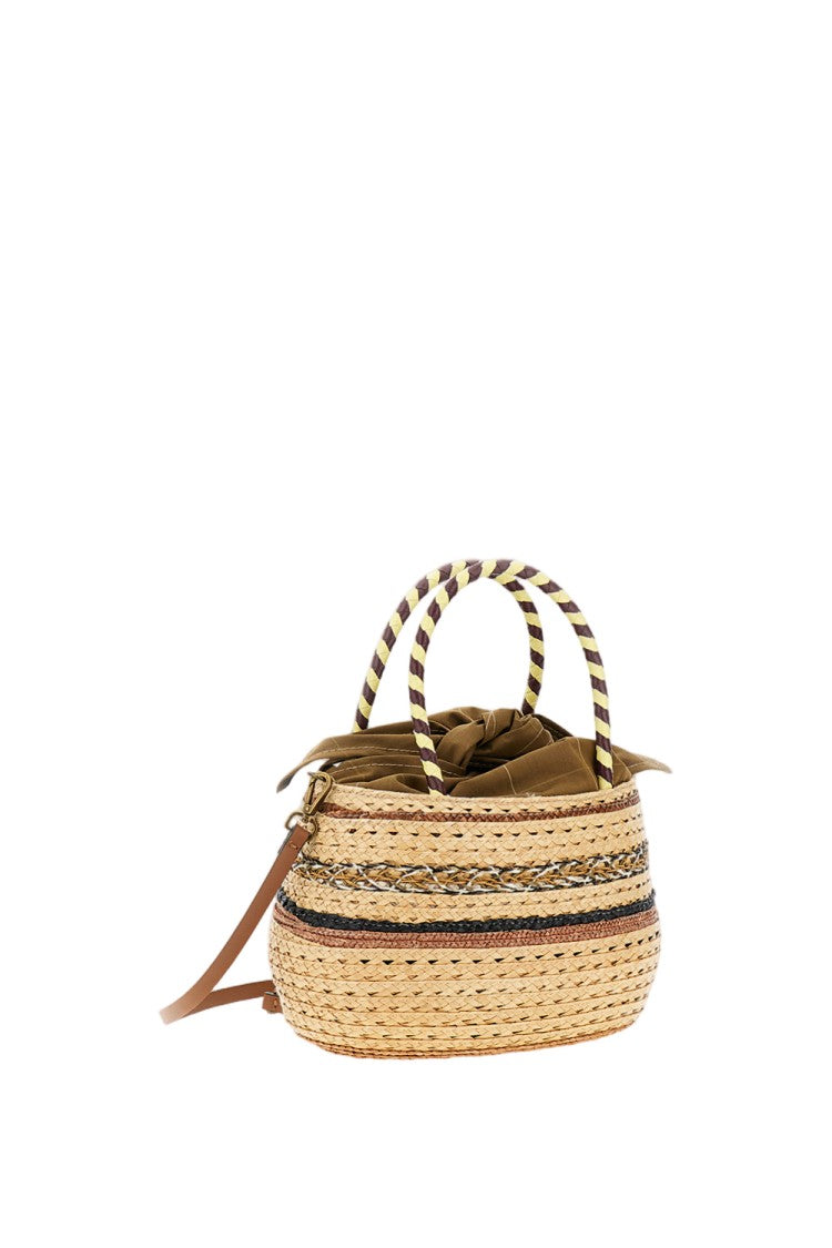 Exquisite J Woven Straw Bag With Horizontal Stripes