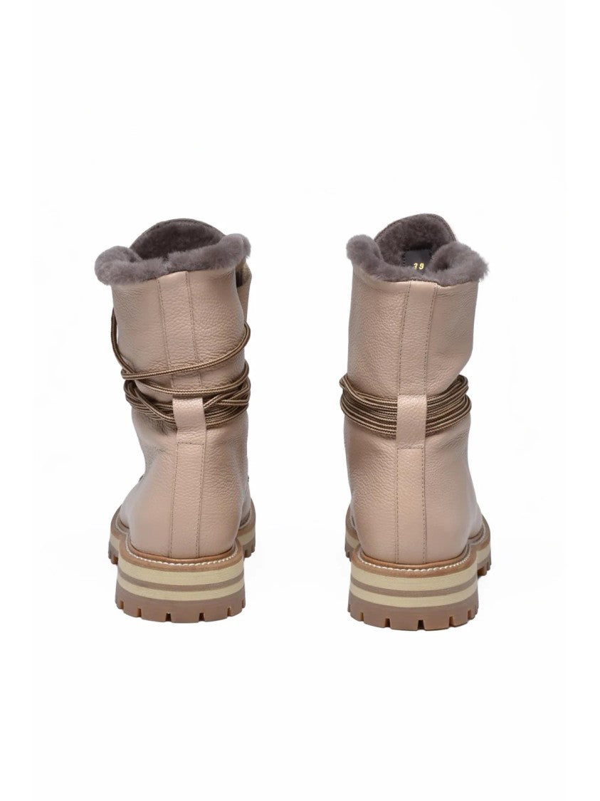 Eleventy Beige Fur Lining Rubber Sole Leather Boots