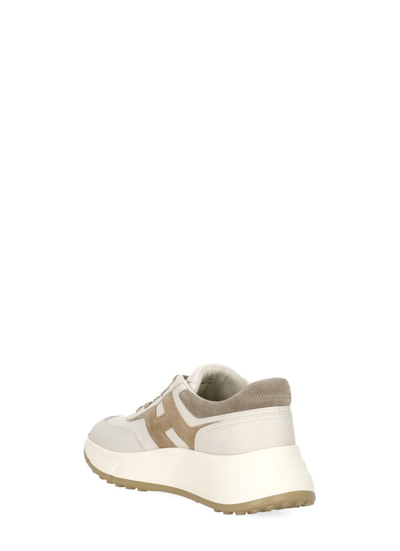 Hogan Ivory Leather Sneakers With Logo Accent And Raised Sole