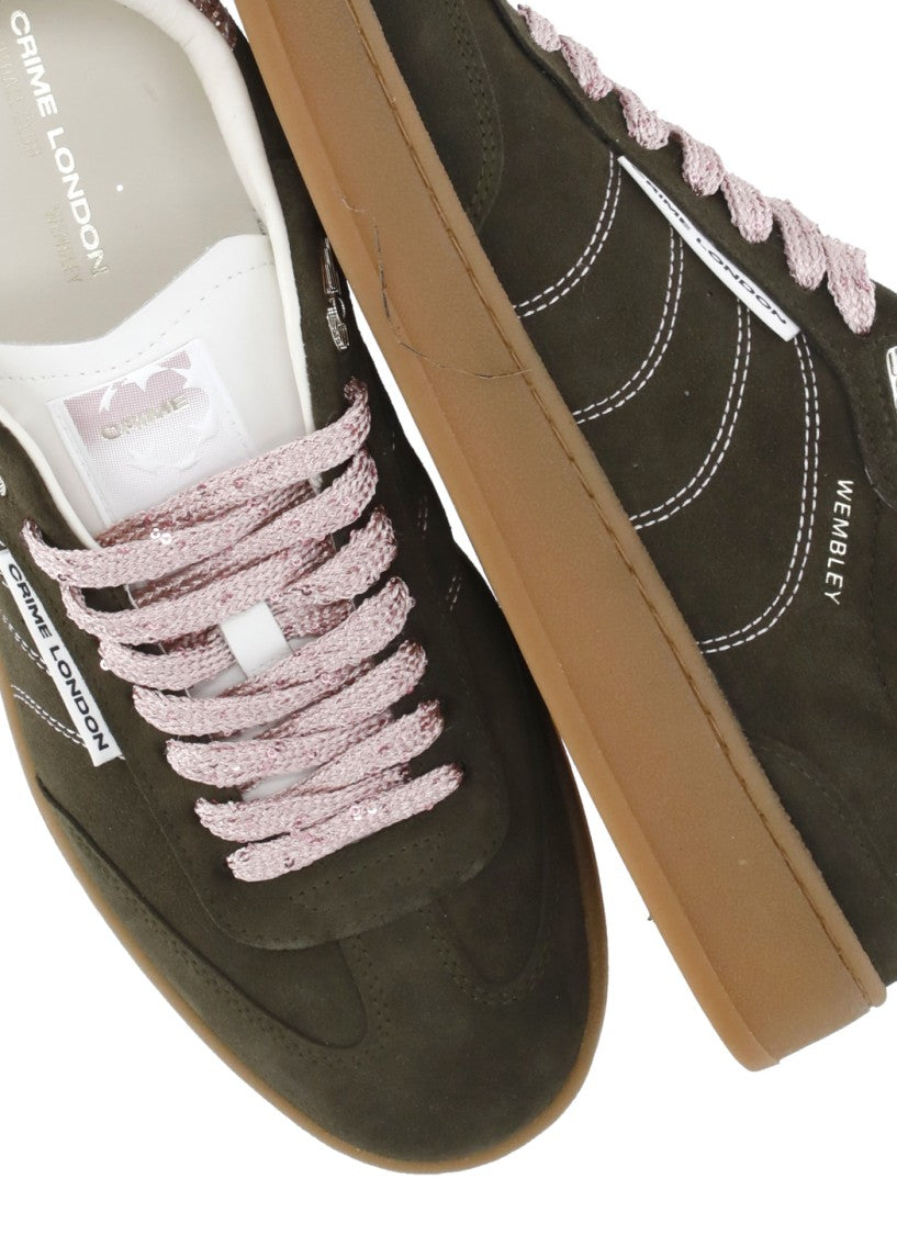 Crime London Green Wembley Glitter Accents Leather Sneakers