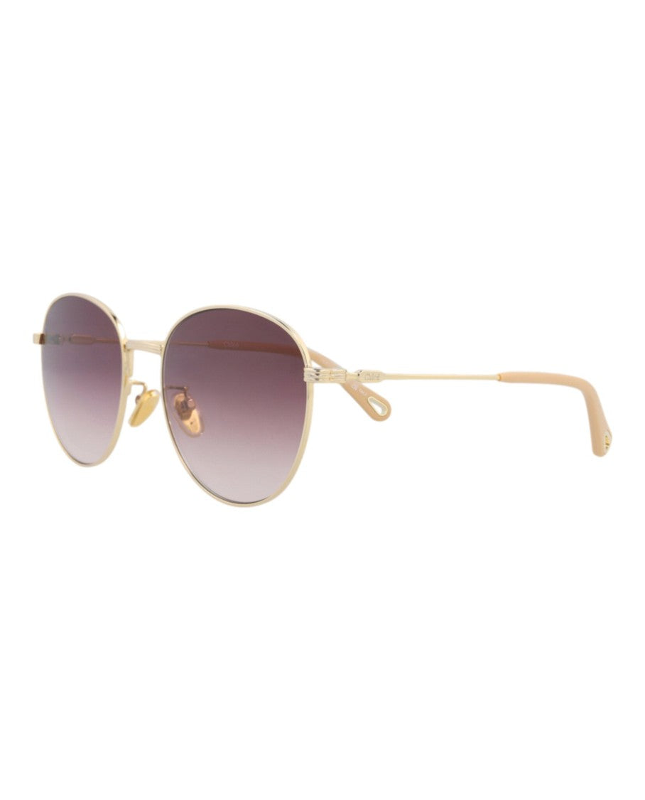 Chloé Round-Frame Metal Sunglasses With Gradient Tint And Engraved Logo