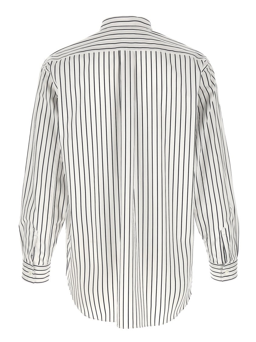 Comme Des Garçons Vertical Stripe Cotton Poplin Shirt With Cuffed Sleeves