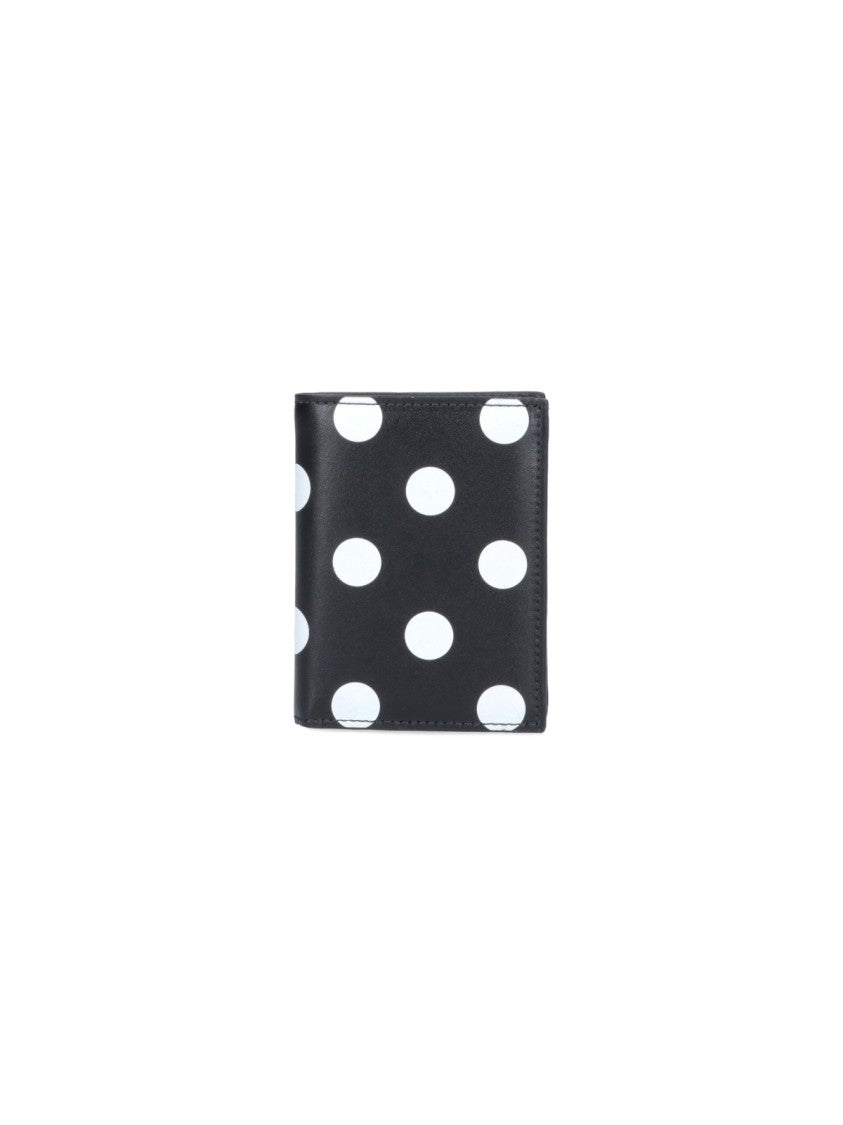 Comme Des Garçons Polka Dot Bifold Wallet In Smooth Black Leather