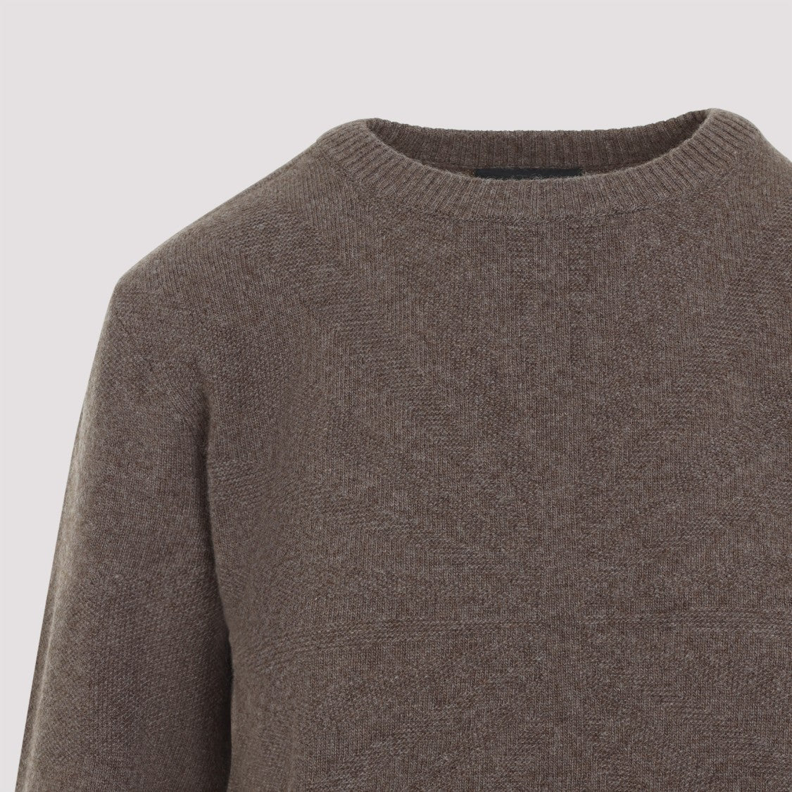 Moncler X Rick Owens Cropped Brown Knit Sweater With Round Neckline