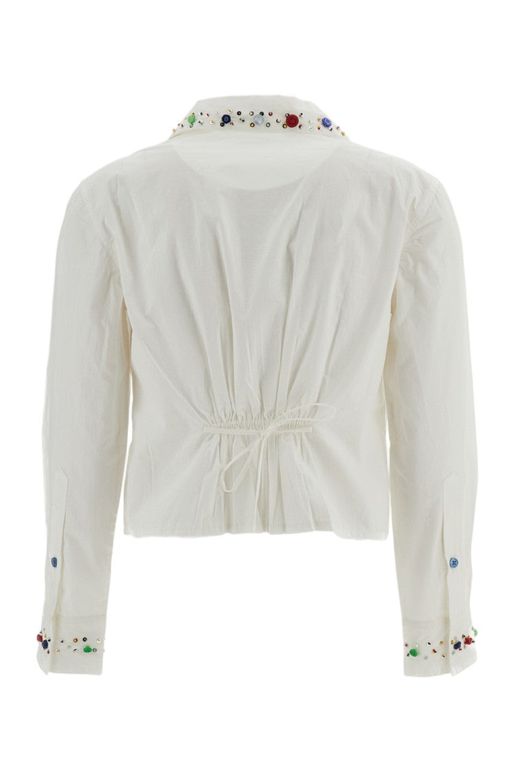 Bode New York White Button Jar Cropped Cotton Blouse