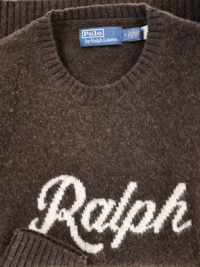 Polo Ralph Lauren Brown The Ralph Logo Intarsia Wool-Cashmere Sweater
