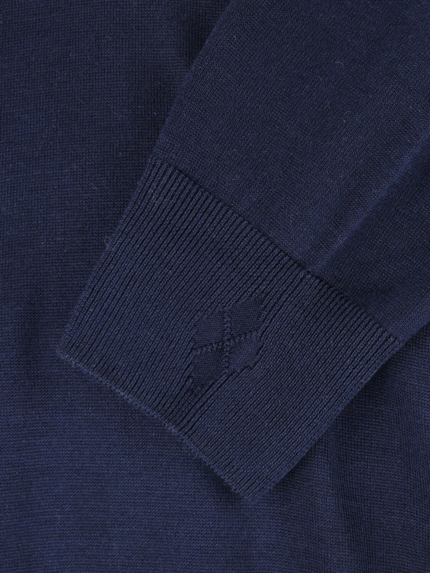 Ballantyne Blue Silk-Cashmere Ribbed Polo Sweater