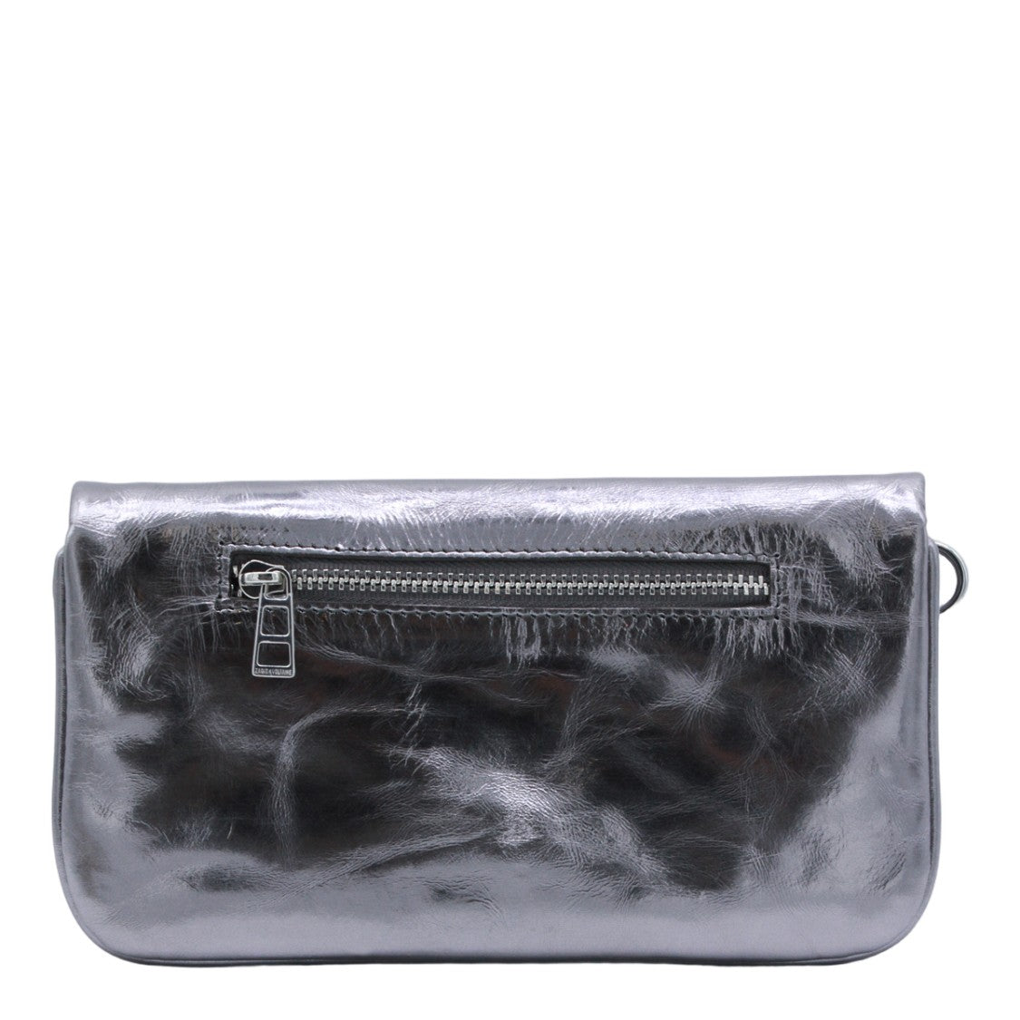 Zadig & Voltaire Crinkled Metallic Grey Flap Bag