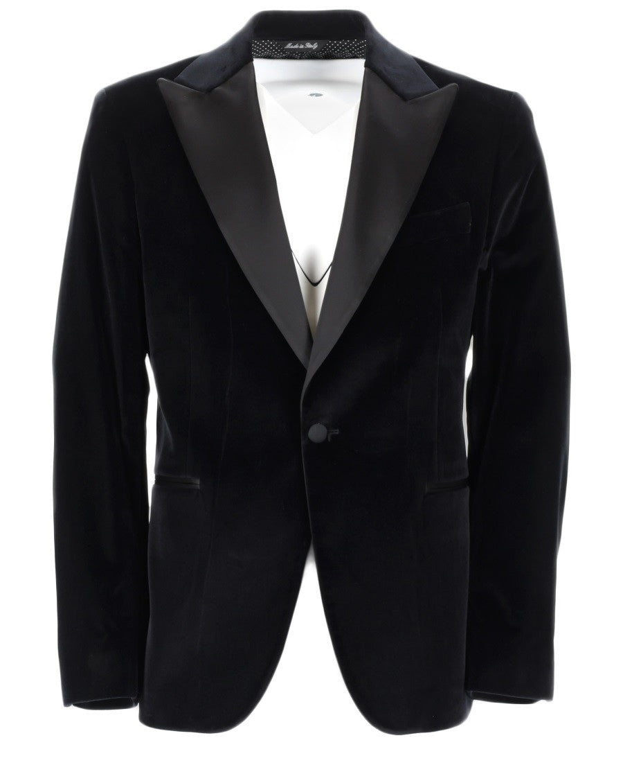 Brian Dales Single-Breasted Cotton Blend Blazer With Satin Peak Lapel