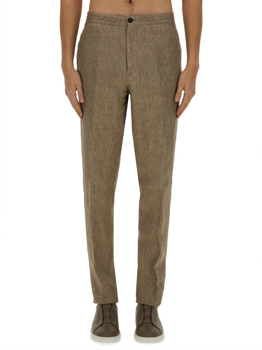 Zegna Tailored Brown Linen Jogger Pants