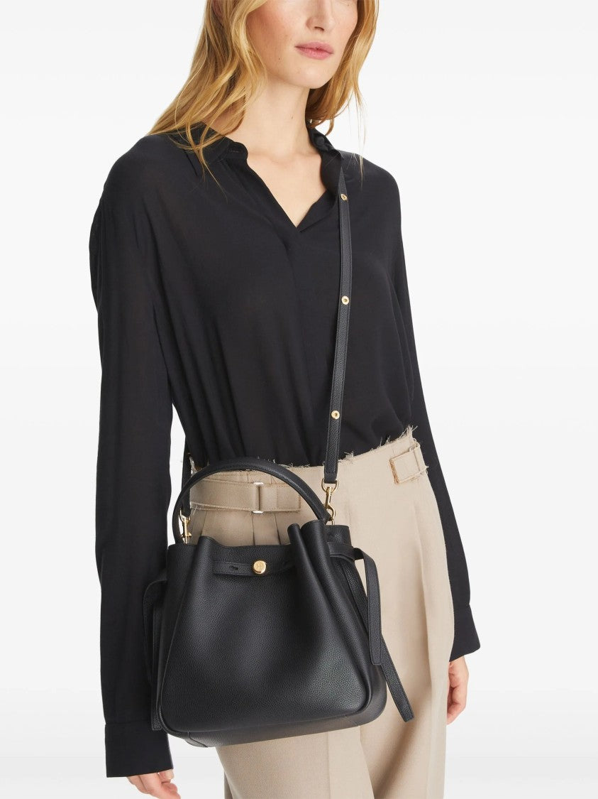 Tory Burch Black Romy Pebbled Leather Bucket Bag