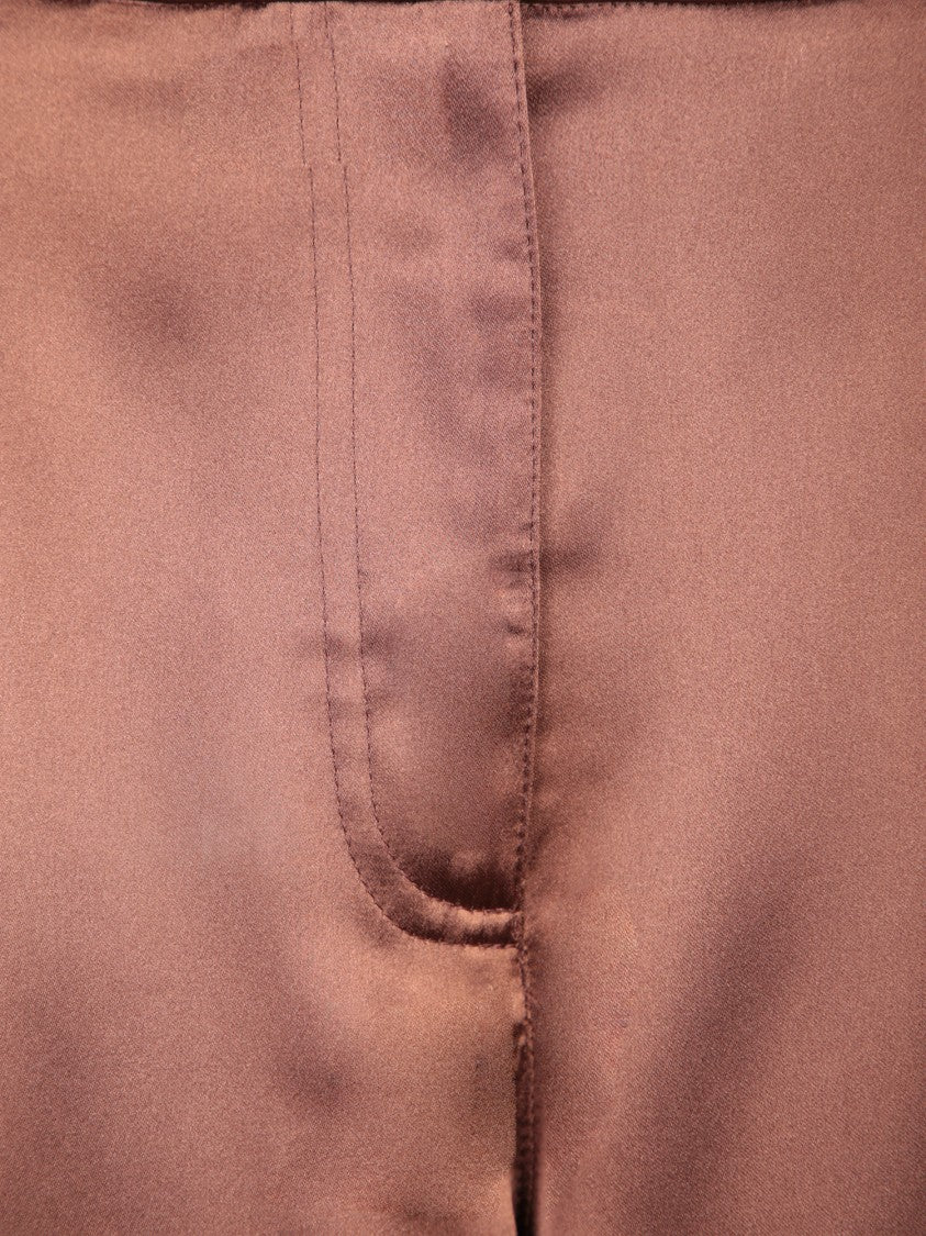 Blanca Vita Wide-Leg Brown Trousers With Satin Finish