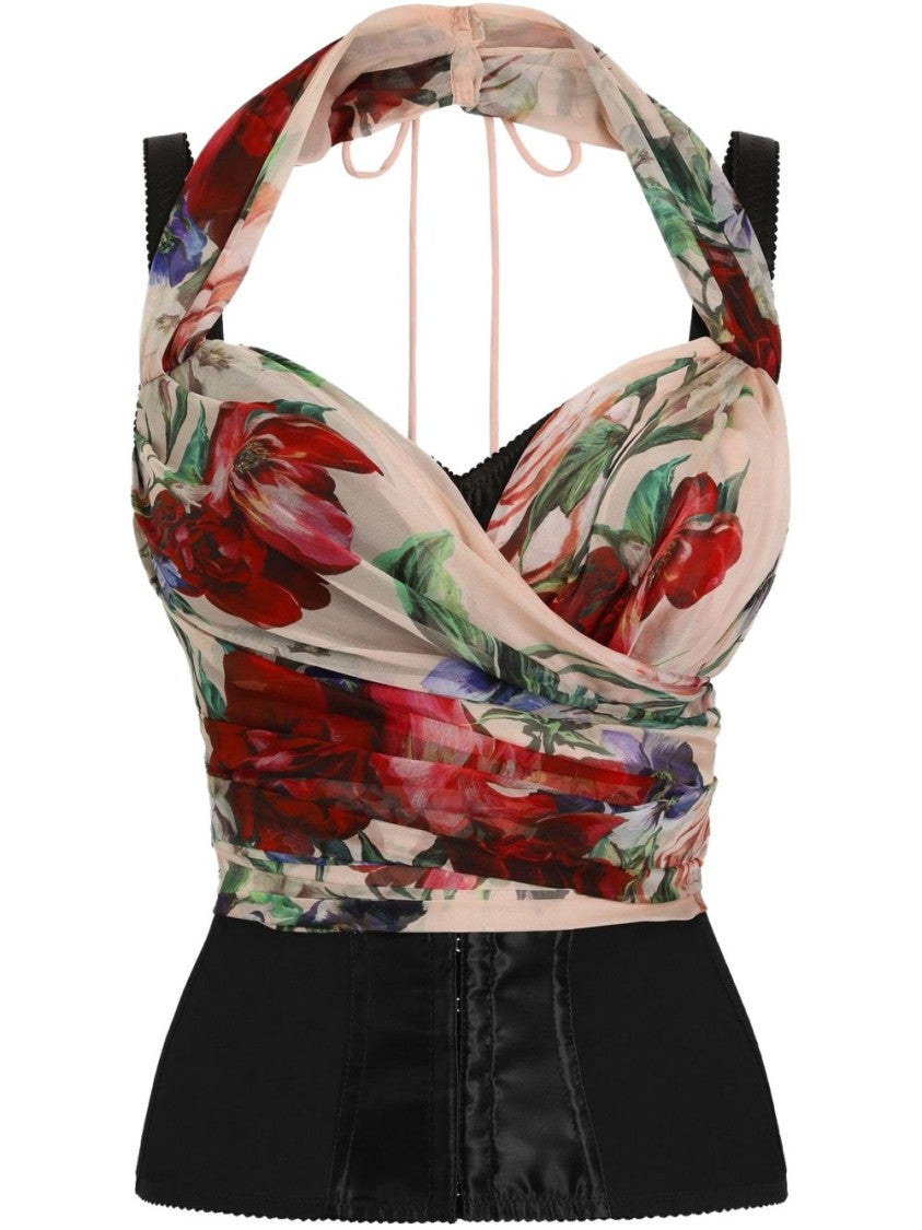 Dolce & Gabbana Multicolored Floral Bustier Top With Satin Base